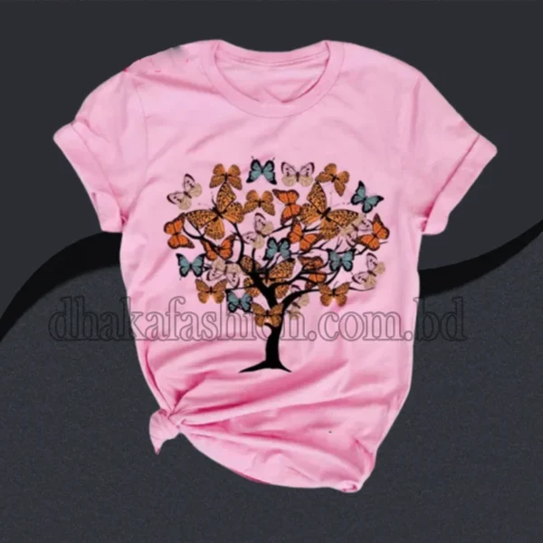 Cotton butterfly pink t-shirt