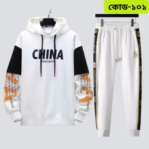 Premium 100% Cotton White Hoodi & Trouser Set For Men
