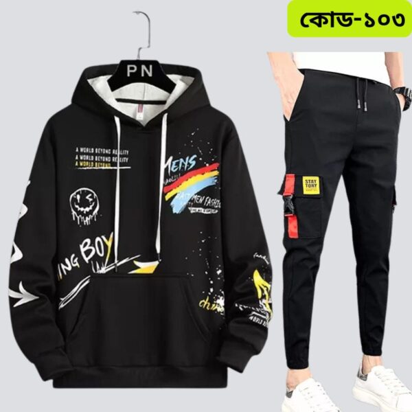 Premium 100% Cotton Black Hoodi & Trouser Set For Men