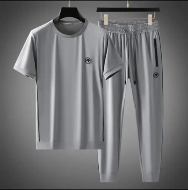 New Mesh Fabrics Grey Trouser & tshirt combo set